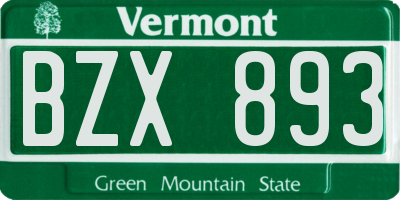 VT license plate BZX893