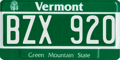 VT license plate BZX920