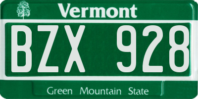 VT license plate BZX928