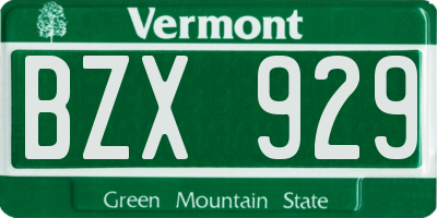 VT license plate BZX929