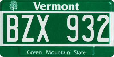 VT license plate BZX932