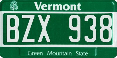 VT license plate BZX938