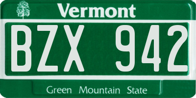 VT license plate BZX942