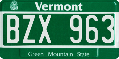 VT license plate BZX963