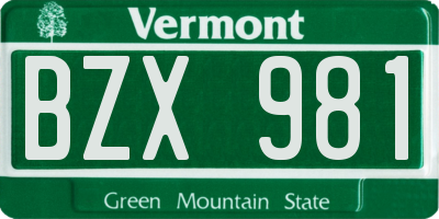 VT license plate BZX981