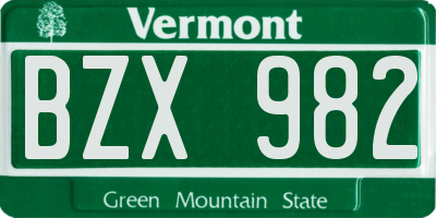 VT license plate BZX982