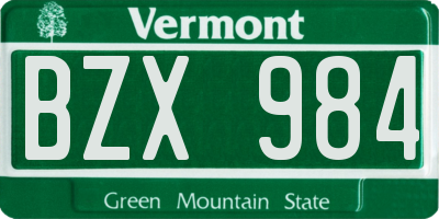 VT license plate BZX984
