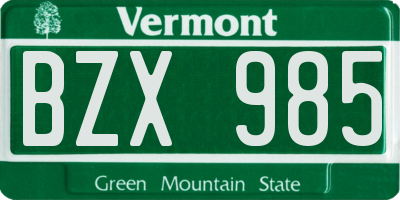 VT license plate BZX985