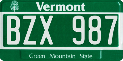 VT license plate BZX987