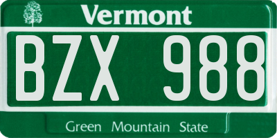 VT license plate BZX988
