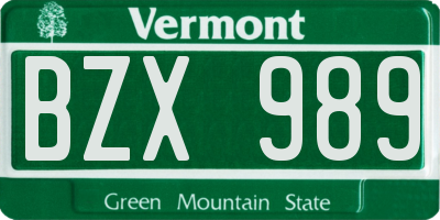 VT license plate BZX989