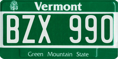 VT license plate BZX990