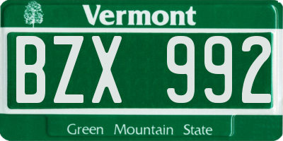 VT license plate BZX992