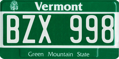 VT license plate BZX998