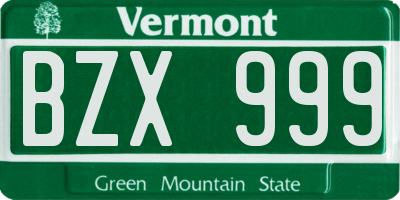 VT license plate BZX999