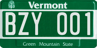 VT license plate BZY001