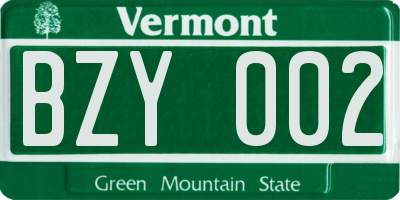 VT license plate BZY002