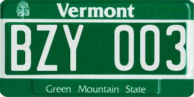 VT license plate BZY003