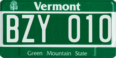 VT license plate BZY010