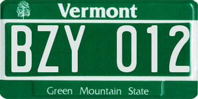 VT license plate BZY012