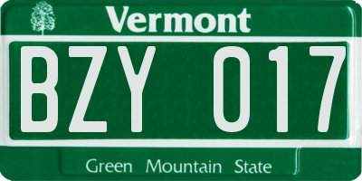 VT license plate BZY017
