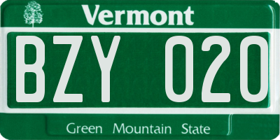 VT license plate BZY020