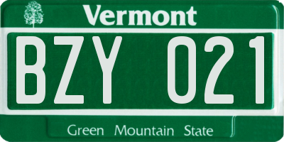 VT license plate BZY021