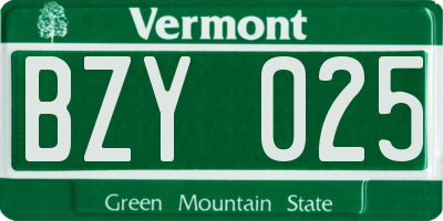 VT license plate BZY025