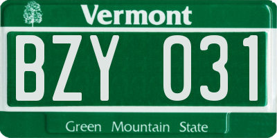 VT license plate BZY031