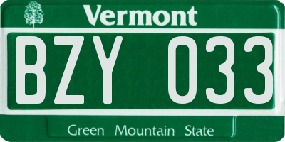 VT license plate BZY033