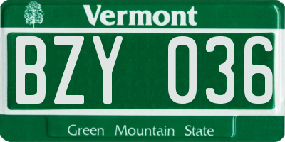 VT license plate BZY036