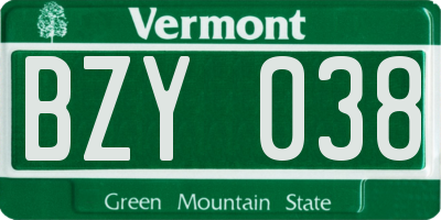 VT license plate BZY038