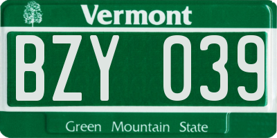 VT license plate BZY039