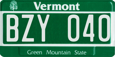 VT license plate BZY040