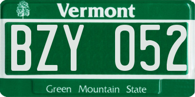 VT license plate BZY052