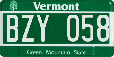 VT license plate BZY058