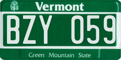 VT license plate BZY059