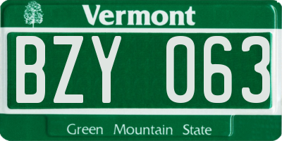 VT license plate BZY063