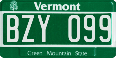 VT license plate BZY099