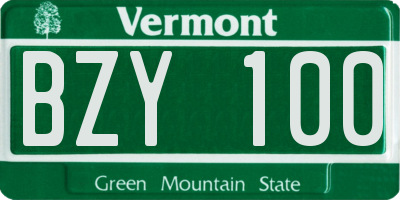 VT license plate BZY100