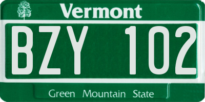 VT license plate BZY102
