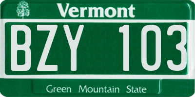 VT license plate BZY103