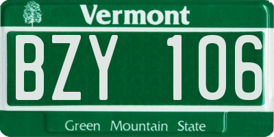 VT license plate BZY106