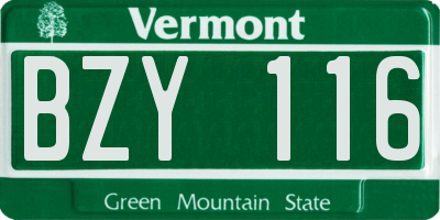 VT license plate BZY116
