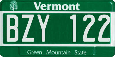 VT license plate BZY122