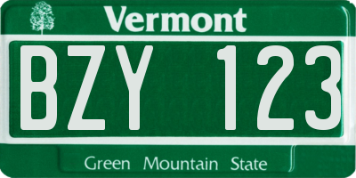 VT license plate BZY123