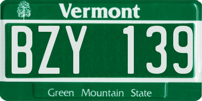 VT license plate BZY139
