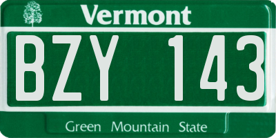 VT license plate BZY143