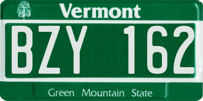 VT license plate BZY162