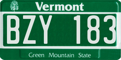 VT license plate BZY183